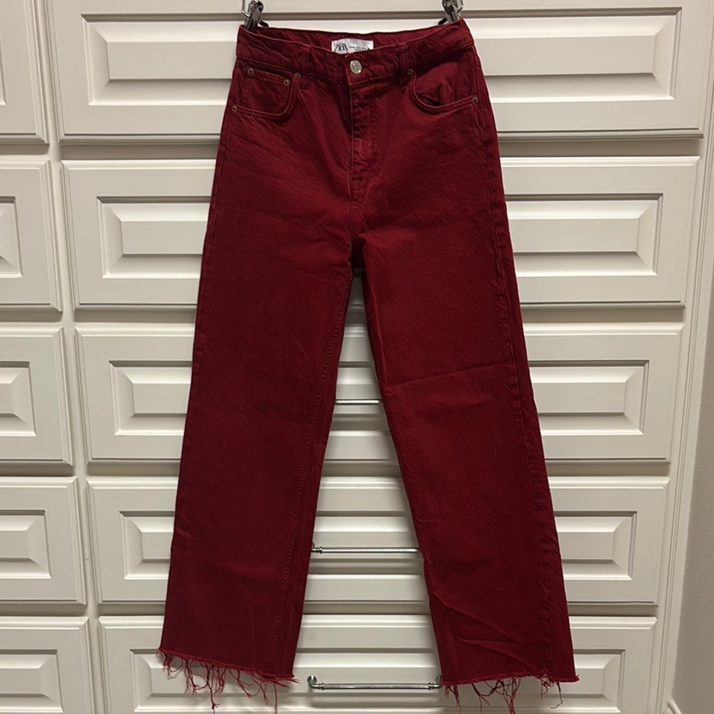 Zara Red Wide Leg Jeans